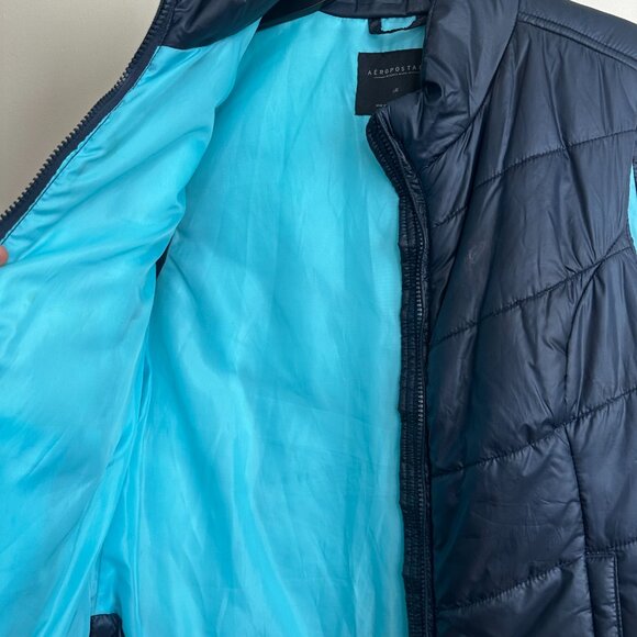 Aeropostale Navy Quilted Puffer Vest L Aqua Lined Lightweight Layering - Picture 5 of 9